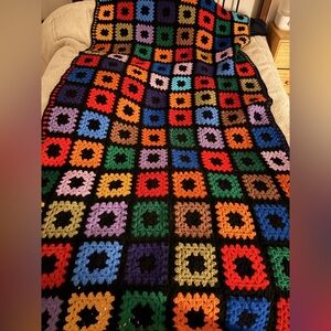 Colorful Crochet Granny Square Blanket